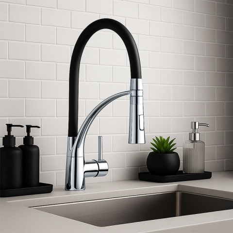 BATERIA KUCHENNA NABLATOWA WYCIĄGANA CZARNA WYLEWKA PODSTAWA CHROM F1505