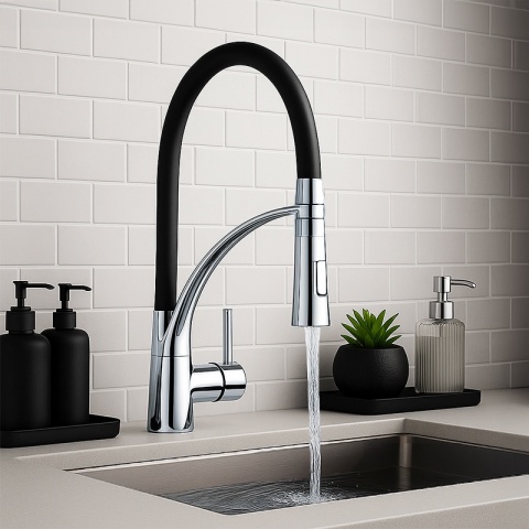 BATERIA KUCHENNA NABLATOWA WYCIĄGANA CZARNA WYLEWKA PODSTAWA CHROM F1505