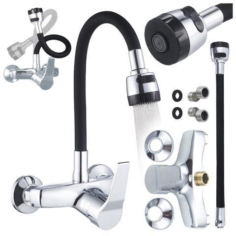 BATERIA KUCHENNA ŚCIENNA DOVER GIĘTKA CZARNA WYLEWKA PODSTAWA CHROM