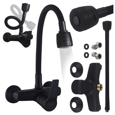 BATERIA KUCHENNA ŚCIENNA DOVER GIĘTKA CZARNA WYLEWKA PODSTAWA CZARNA