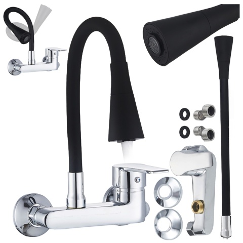 BATERIA KUCHENNA ŚCIENNA HARBOR GIĘTKA CZARNA WYLEWKA PODSTAWA CHROM