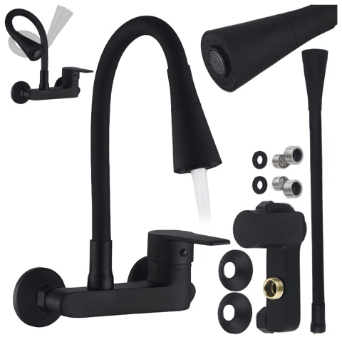 BATERIA KUCHENNA ŚCIENNA HARBOR GIĘTKA CZARNA WYLEWKA PODSTAWA CZARNA