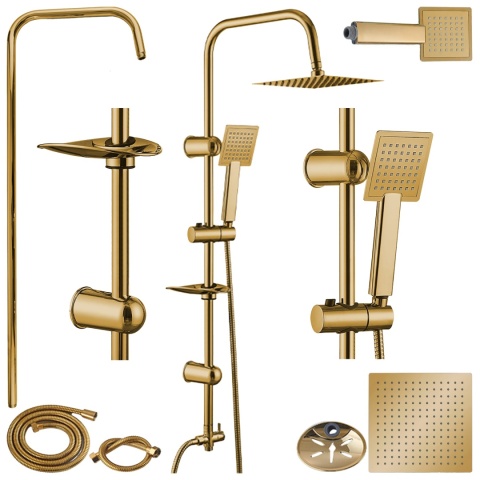 ZESTAW PRYSZNICOWY ŁAZIENKOWY Z DESZCZOWNICĄ ŚCIENNY MANS ZŁOTY