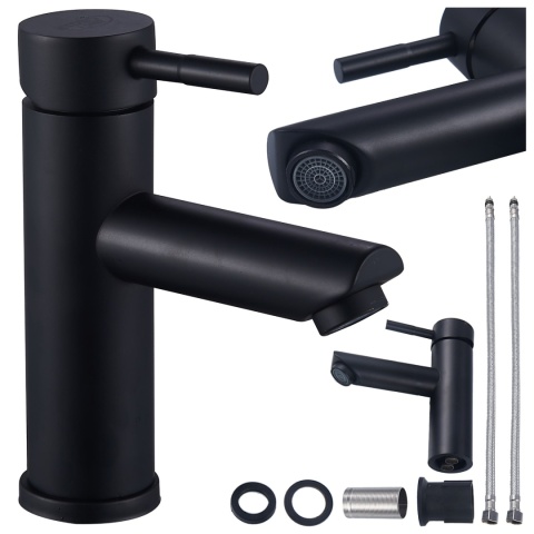 BATERIA UMYWALKOWA ŁAZIENKOWA STOJĄCA NISKA NABLATOWA KRAN ARLEY-BL CZARNA