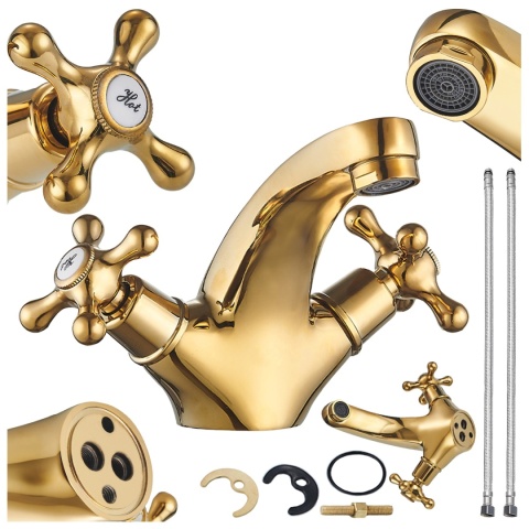 BATERIA UMYWALKOWA ŁAZIENKOWA STOJĄCA RETRO VIOLA ZŁOTA