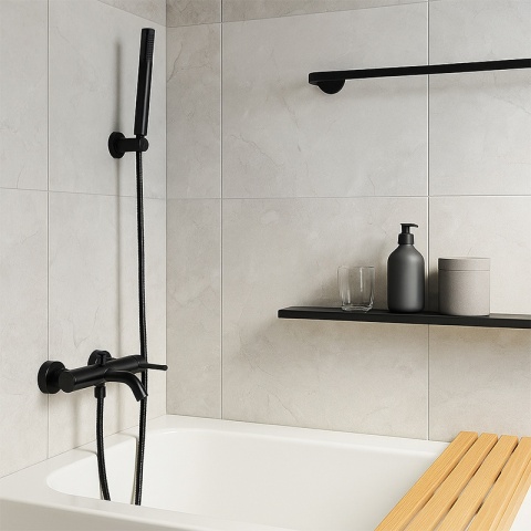 BATERIA WANNOWA ŚCIENNA PRYSZNICOWA ŁAZIENKOWA ZESTAW MONA-BL CZARNA