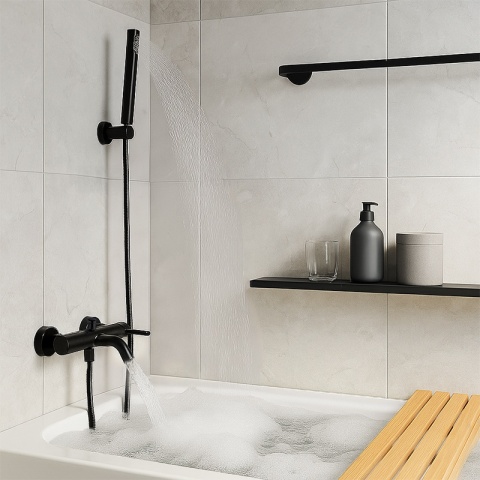 BATERIA WANNOWA ŚCIENNA PRYSZNICOWA ŁAZIENKOWA ZESTAW MONA-BL CZARNA