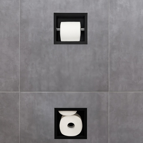 UCHWYT WNĘKOWY NA PAPIER TOALETOWY Z MAGAZYNKIEM DO ZABUDOWY DARIO-BL CZARNY