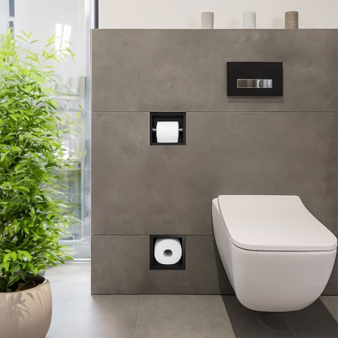 UCHWYT WNĘKOWY NA PAPIER TOALETOWY Z MAGAZYNKIEM DO ZABUDOWY DARIO-BL CZARNY