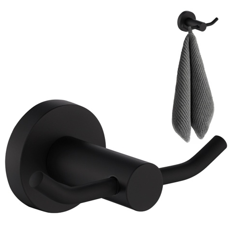 WIESZAK ŁAZIENKOWY NA RĘCZNIK HACZYK PODWÓJNY ŚCIENNY EVAN CZARNY