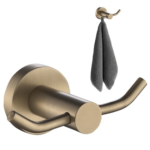 WIESZAK ŁAZIENKOWY NA RĘCZNIK HACZYK PODWÓJNY ŚCIENNY EVAN ZŁOTY SZCZOTKOWANY