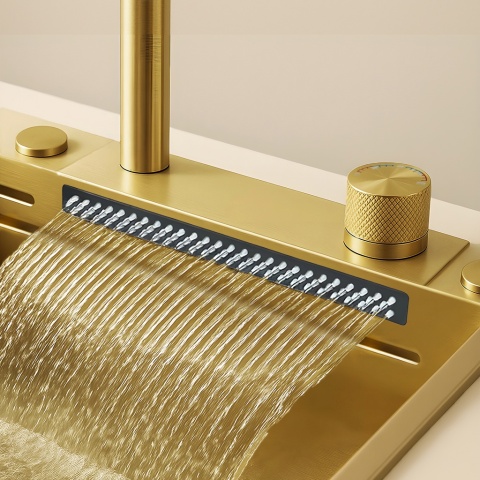 ZLEW KUCHENNY JEDNOKOMOROWY Z WODOSPADEM WIELOFUNKCYJNY ZŁOTY COSTA-GL-75X46