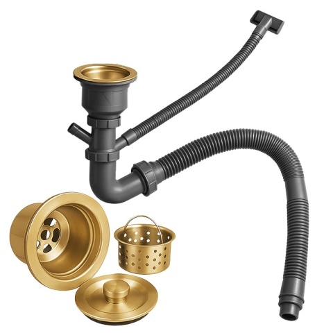 ZLEW KUCHENNY ZLEWOZMYWAK JEDNOKOMOROWY STALOWY ZŁOTY ALOR-GL-50X40 DOZOWNIK SYFON UCHWYTY