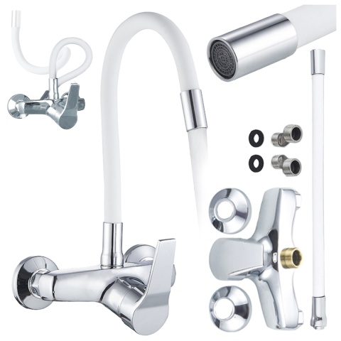 BATERIA KUCHENNA ŚCIENNA EBRO GIĘTKA BIAŁA WYLEWKA PODSTAWA CHROM