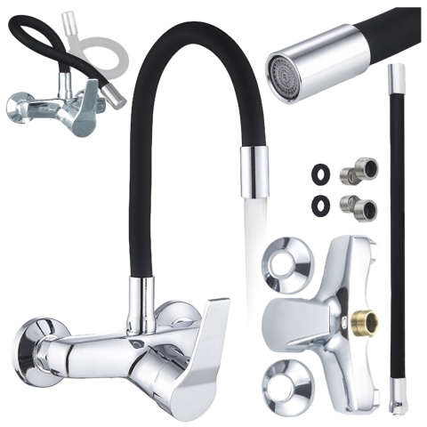 BATERIA KUCHENNA ŚCIENNA EBRO GIĘTKA CZARNA WYLEWKA PODSTAWA CHROM