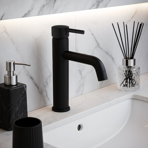 BATERIA UMYWALKOWA STOJĄCA WYSOKA NABLATOWA ŁAZIENKOWA KRAN CARO-BL CZARNA