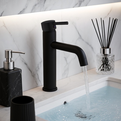 BATERIA UMYWALKOWA STOJĄCA WYSOKA NABLATOWA ŁAZIENKOWA KRAN CARO-BL CZARNA