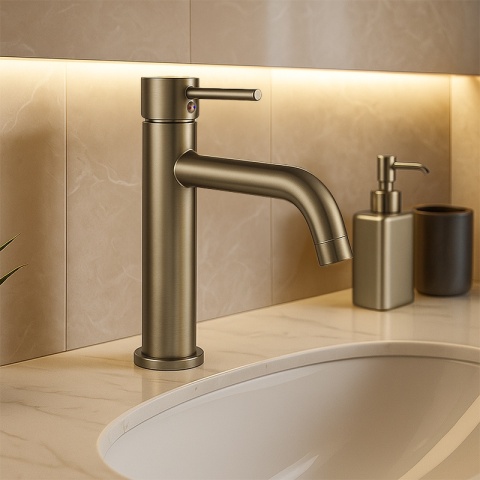 BATERIA UMYWALKOWA STOJĄCA WYSOKA NABLATOWA ŁAZIENKOWA ZŁOTY SZCZOTKOWANY CARO-GL-BR