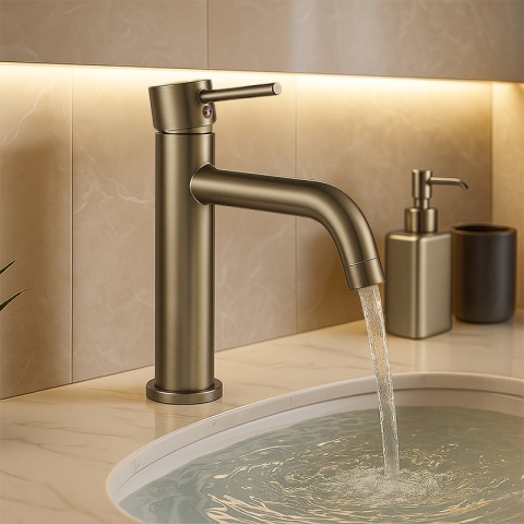 BATERIA UMYWALKOWA STOJĄCA WYSOKA NABLATOWA ŁAZIENKOWA ZŁOTY SZCZOTKOWANY CARO-GL-BR