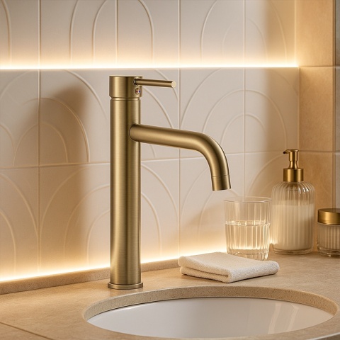 BATERIA UMYWALKOWA STOJĄCA WYSOKA NABLATOWA ŁAZIENKOWA ZŁOTY SZCZOTKOWANY CAROH-GL-BR