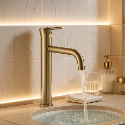 BATERIA UMYWALKOWA STOJĄCA WYSOKA NABLATOWA ŁAZIENKOWA ZŁOTY SZCZOTKOWANY CAROH-GL-BR