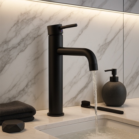 BATERIA UMYWALKOWA STOJĄCA WYSOKA NABLATOWA ŁAZIENKOWA KRAN CAROH-BL CZARNA
