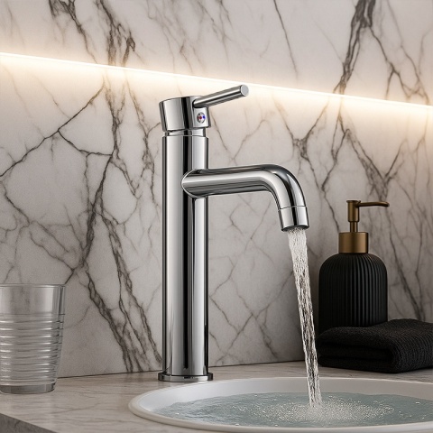 BATERIA UMYWALKOWA STOJĄCA WYSOKA NABLATOWA ŁAZIENKOWA KRAN CAROH-CH CHROM