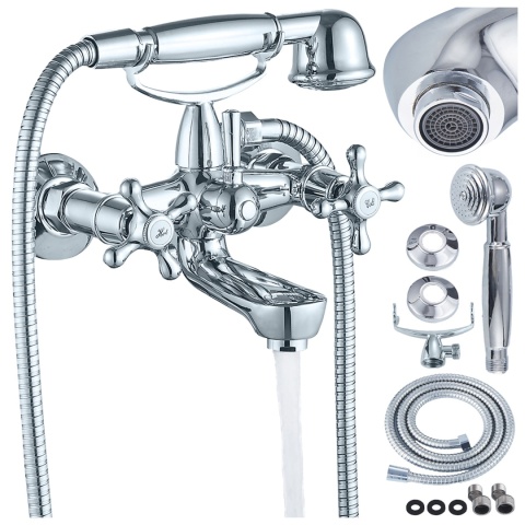 BATERIA WANNOWA ŚCIENNA PRYSZNICOWA ŁAZIENKOWA RETRO ZESTAW GLEN-CH CHROM