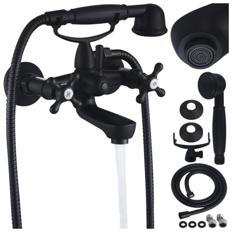 BATERIA WANNOWA ŚCIENNA PRYSZNICOWA ŁAZIENKOWA RETRO ZESTAW GLEN-BL CZARNA