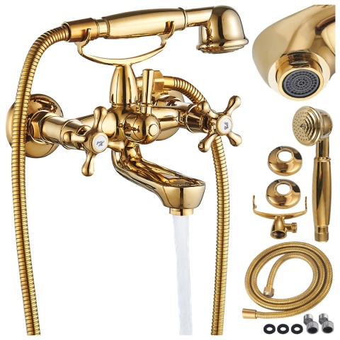 BATERIA WANNOWA ŚCIENNA PRYSZNICOWA ŁAZIENKOWA RETRO ZESTAW GLEN-GL ZŁOTA