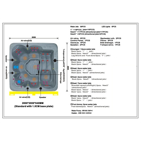 JACUZZI OGRODOWE WANNA SPA753 BIAŁA PERŁA OBUDOWA KAWA 200x200 CM