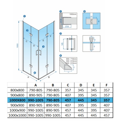 KABINA PRYSZNICOWA PROSTOKĄTNA ZES-KZ12B-GL-100X80 ZŁOTA 100x80 CM