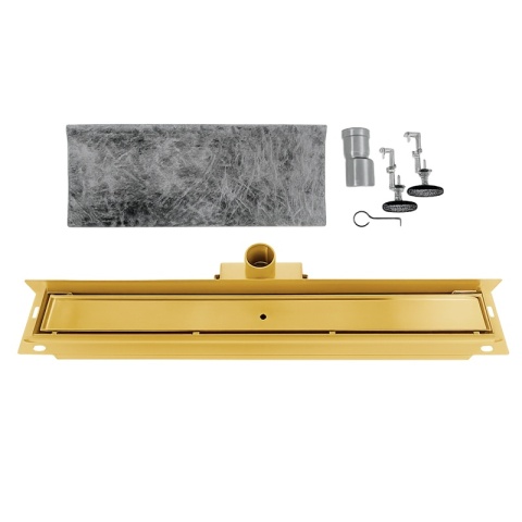 ODPŁYW LINIOWY ŚCIENNY 60 CM ZŁOTY NISKI SYFON WYSOKA PRZEPUSTOWOŚĆ DL04