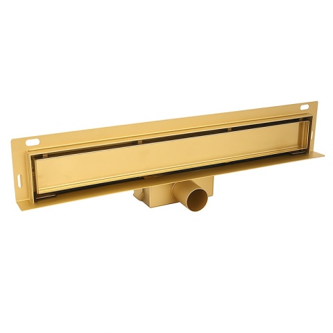 ODPŁYW LINIOWY ŚCIENNY 70 CM ZŁOTY NISKI SYFON WYSOKA PRZEPUSTOWOŚĆ DL04