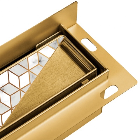 ODPŁYW LINIOWY ŚCIENNY 90 CM ZŁOTY NISKI SYFON WYSOKA PRZEPUSTOWOŚĆ DL04