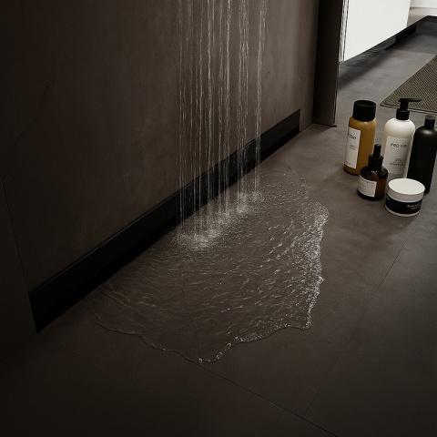 ODPŁYW LINIOWY ŚCIENNY 50 CM CZARNY NISKI SYFON WYSOKA PRZEPUSTOWOŚĆ DL09