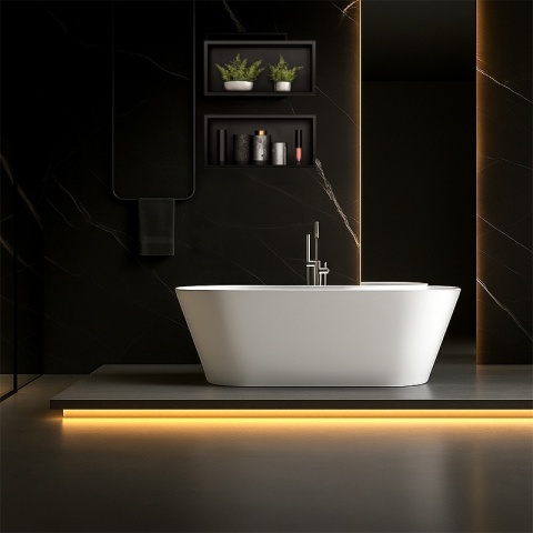 PÓŁKA ŁAZIENKOWA WNĘKOWA IGA Z KOŁNIERZEM CZARNA 45X20X10 CM