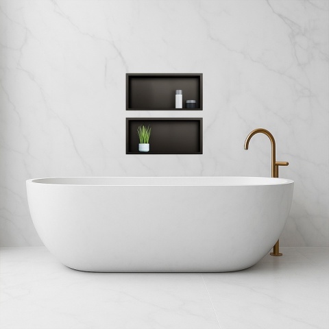 PÓŁKA ŁAZIENKOWA WNĘKOWA IGA Z KOŁNIERZEM CZARNA 45X20X10 CM