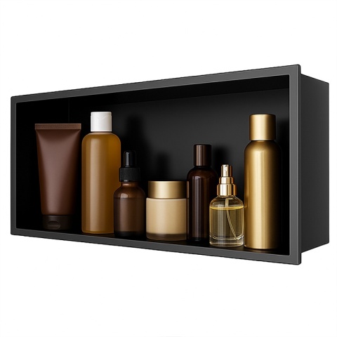 PÓŁKA ŁAZIENKOWA WNĘKOWA IGA Z KOŁNIERZEM CZARNA 45X20X10 CM