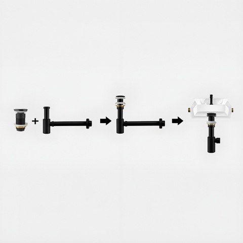 SYFON UMYWALKOWY METALOWY MIKE-BL + KOREK KLIK-KLAK CZARNY MAT ZESTAW