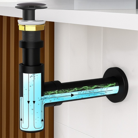 SYFON UMYWALKOWY METALOWY MIKE-BL + KOREK KLIK-KLAK SZCZOTKOWANA STAL ZESTAW