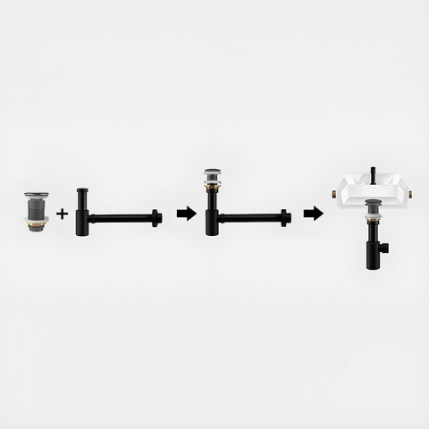 SYFON UMYWALKOWY METALOWY MIKE-BL + KOREK KLIK-KLAK SZCZOTKOWANA STAL ZESTAW