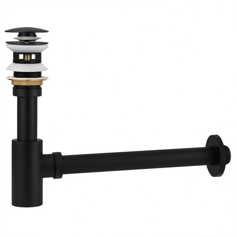 SYFON UMYWALKOWY METALOWY MIKE-BL + KOREK KLIK-KLAK Z PRZELEWEM CZARNY MAT ZESTAW