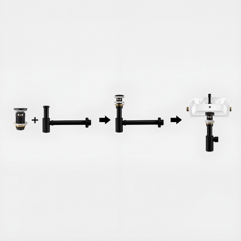 SYFON UMYWALKOWY METALOWY MIKE-BL + KOREK KLIK-KLAK Z PRZELEWEM CZARNY MAT ZESTAW