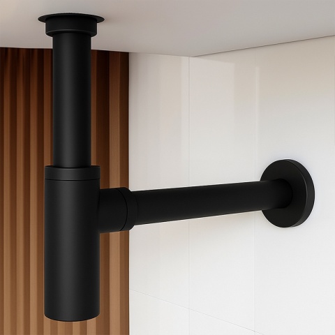 SYFON UMYWALKOWY METALOWY MIKE-BL + KOREK KLIK-KLAK Z PRZELEWEM SZCZOTKOWANA STAL ZESTAW