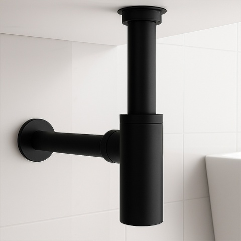 SYFON UMYWALKOWY METALOWY MIKE-BL + KOREK KLIK-KLAK Z PRZELEWEM SZCZOTKOWANA STAL ZESTAW