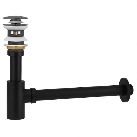 SYFON UMYWALKOWY METALOWY MIKE-BL + KOREK KLIK-KLAK Z PRZELEWEM SZCZOTKOWANA STAL ZESTAW