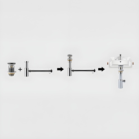 SYFON UMYWALKOWY METALOWY MIKE-CH + KOREK KLIK-KLAK Z PRZELEWEM ZESTAW CHROM