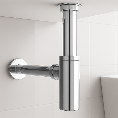 SYFON UMYWALKOWY METALOWY MIKE-CH + KOREK KLIK-KLAK Z PRZELEWEM ZESTAW CHROM