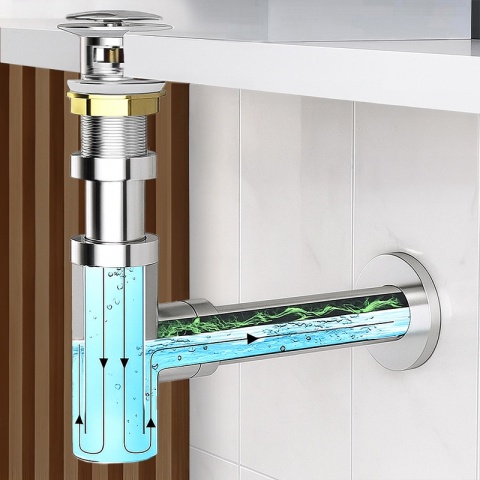 SYFON UMYWALKOWY METALOWY MIKE-CH + KOREK KLIK-KLAK Z PRZELEWEM ZESTAW CHROM